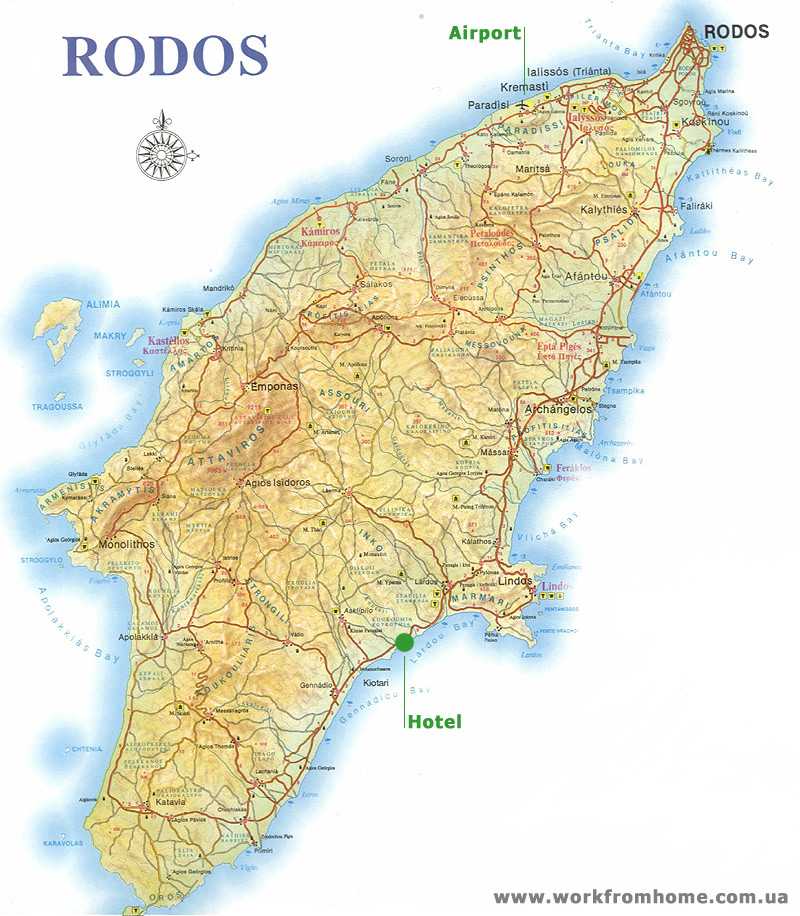 Карты родоса (греция). подробная карта родоса на русском языке с отелями и достопримечательностями