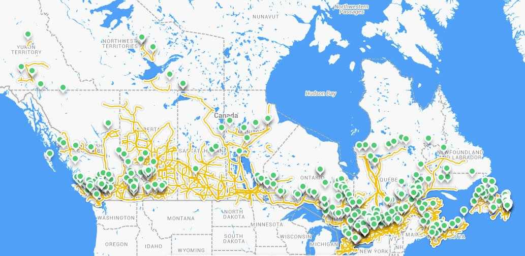 Подробная карта Канады с отмеченными городами и достопримечательностями страны Географическая карта Канада со спутника