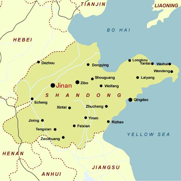 Подробная карта Цзинаня на русском языке с отмеченными достопримечательностями города Цзинань со спутника