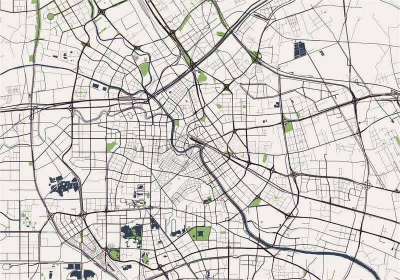 Подробная карта Тяньцзиня на русском языке с отмеченными достопримечательностями города Тяньцзинь со спутника