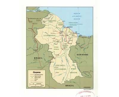Подробная карта Гайаны с отмеченными городами и достопримечательностями страны. Географическая карта. Гайана со спутника