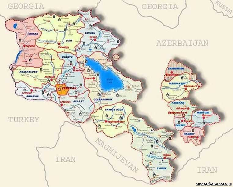 Карта армении с крупными городами на русском языке. карта армении подробная со спутника армения со спутника в реальном времени