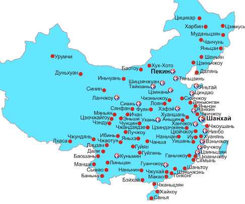 Подробная карта Китая с отмеченными городами и достопримечательностями страны Географическая карта Китай со спутника