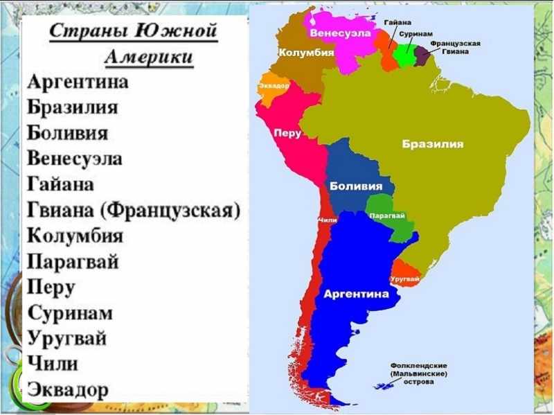 Территориальное деление южной америки: список стран и их столиц