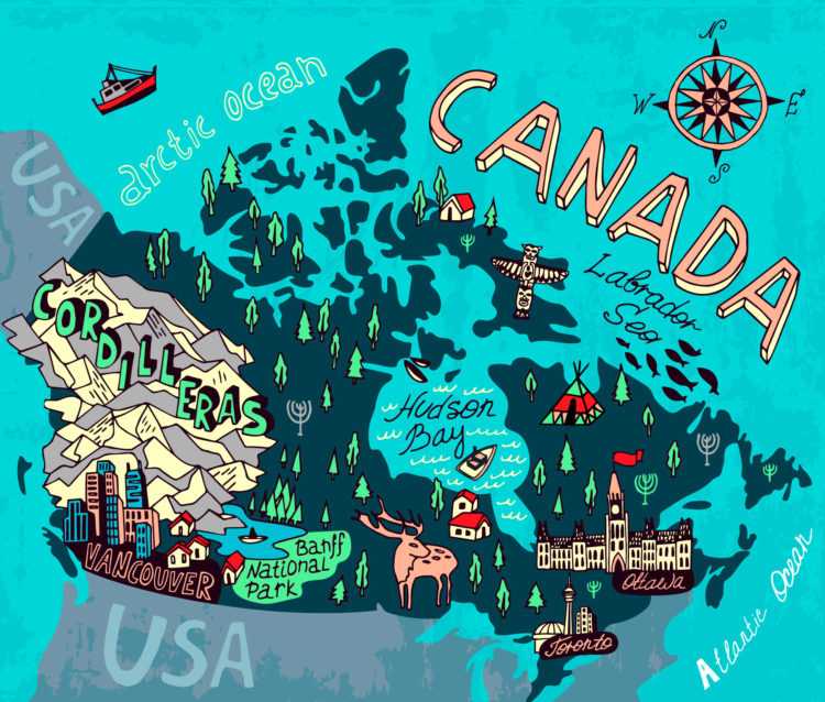 Карта канады с городами и курортами