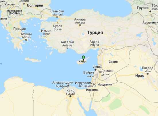 Кипр на карте мира на русском языке с городами подробно